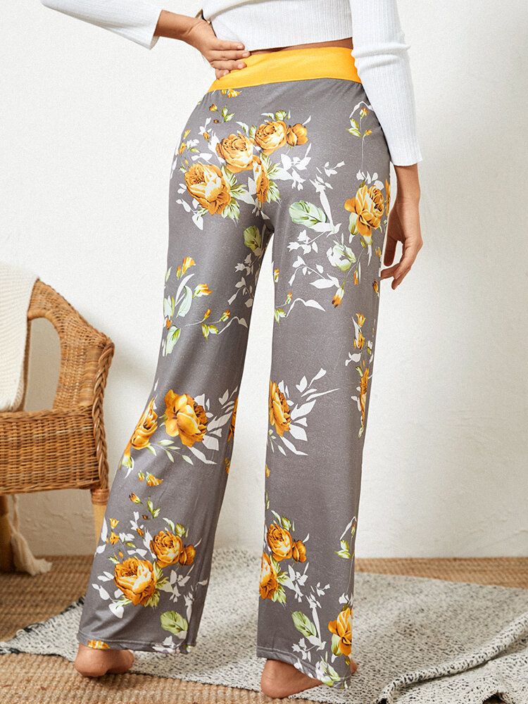 Femmes Taille Plus Fleurs Imprimer Cordon Taille Lâche Maison Casual Pyjama Pantalon