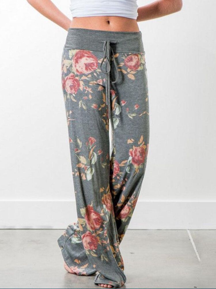 Femmes Taille Plus Fleurs Imprimer Cordon Taille Lâche Maison Casual Pyjama Pantalon