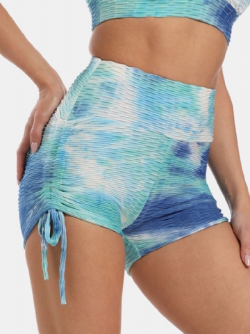 Femmes Tie Dye Jacquard Cordon De Serrage Latéral Yoga Soprt Short Taille Haute