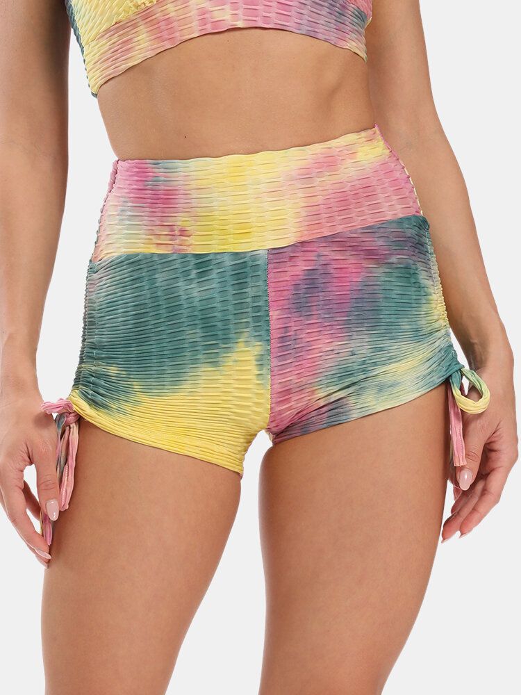 Femmes Tie Dye Jacquard Cordon De Serrage Latéral Yoga Soprt Short Taille Haute