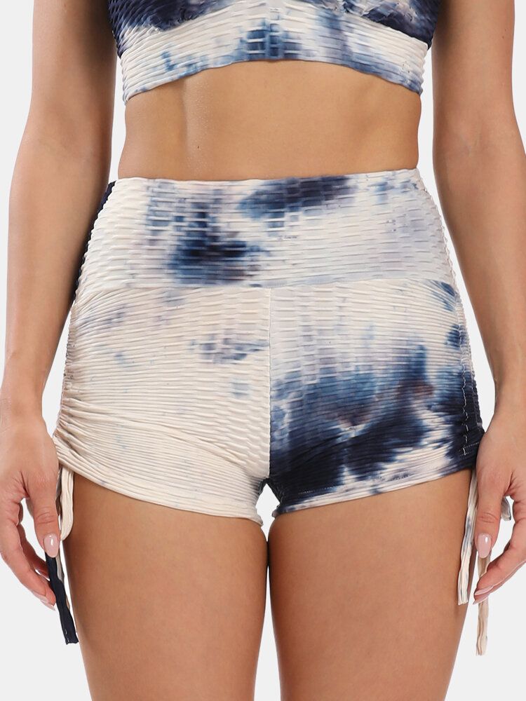 Femmes Tie Dye Jacquard Cordon De Serrage Latéral Yoga Soprt Short Taille Haute