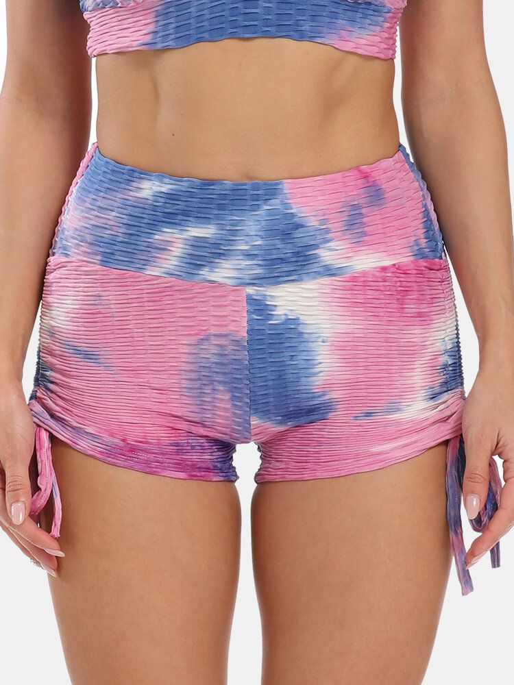 Femmes Tie Dye Jacquard Cordon De Serrage Latéral Yoga Soprt Short Taille Haute