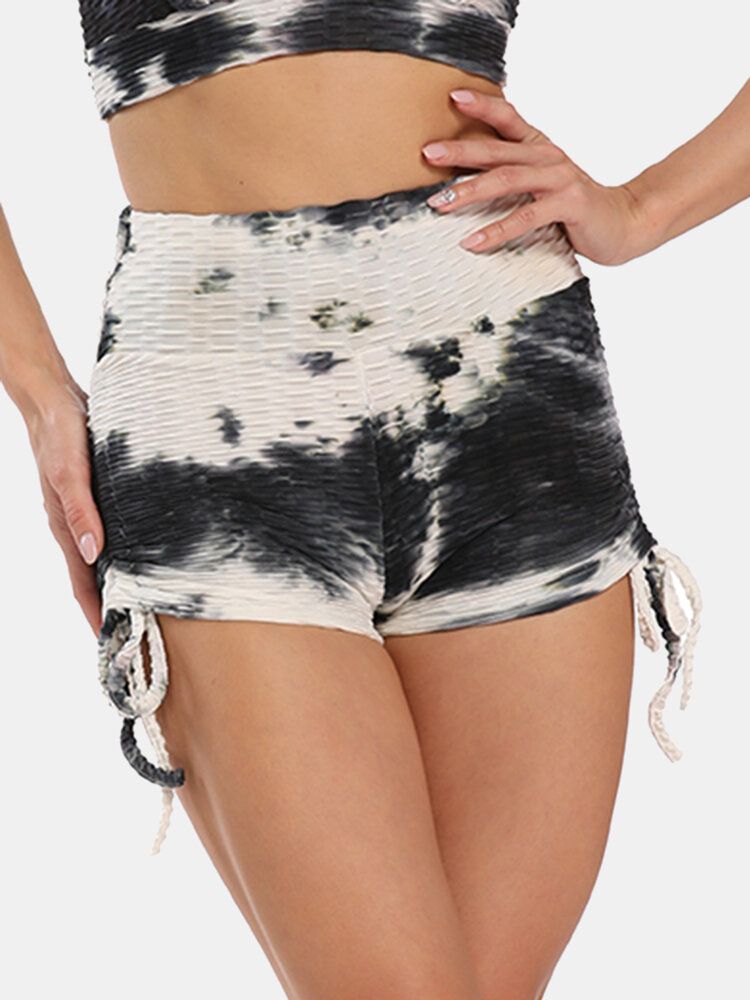 Femmes Tie Dye Jacquard Cordon De Serrage Latéral Yoga Soprt Short Taille Haute