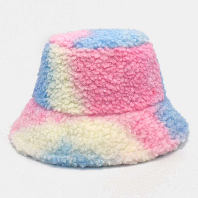 Femmes Tie-dye Mix Couleur Agneau Cheveux Chaud Casual Mignon Seau Chapeau