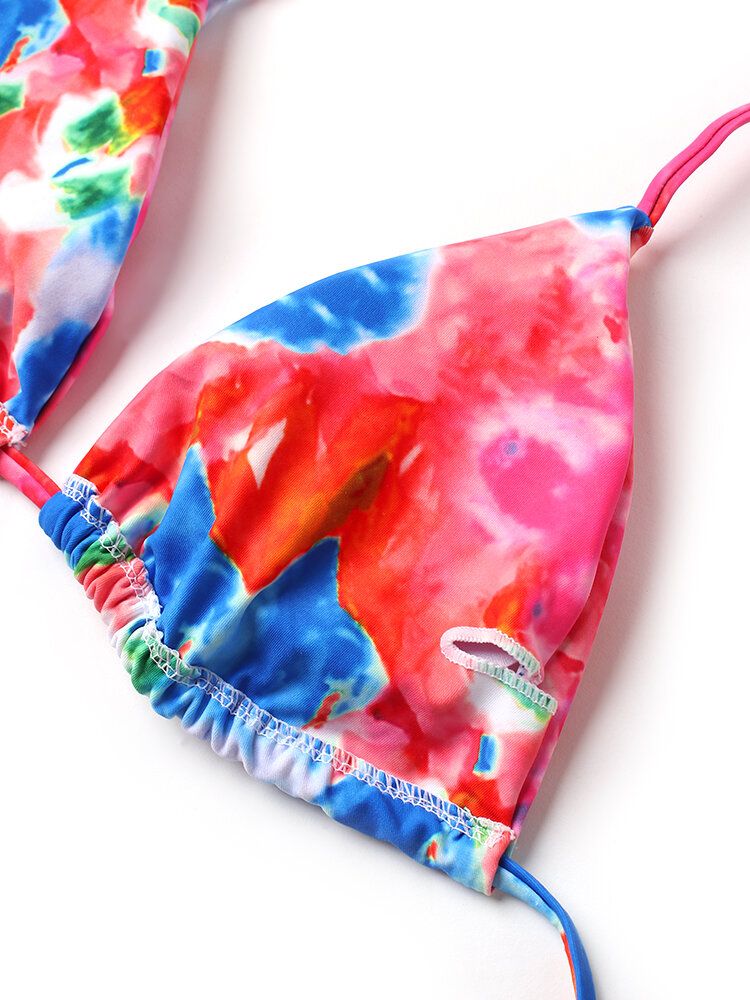 Femmes Tie Dye Triangle Halter String Micro Bikinis Backles Beachwear Avec Anneau À La Main