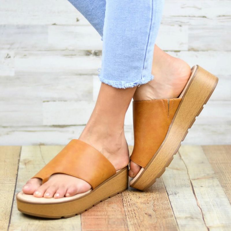 Femmes Toe Ring Comfy Summer Beach Slip On Casual Platform Sandals