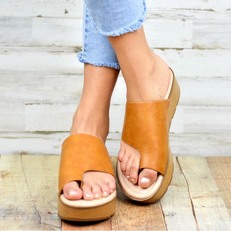 Femmes Toe Ring Comfy Summer Beach Slip On Casual Platform Sandals