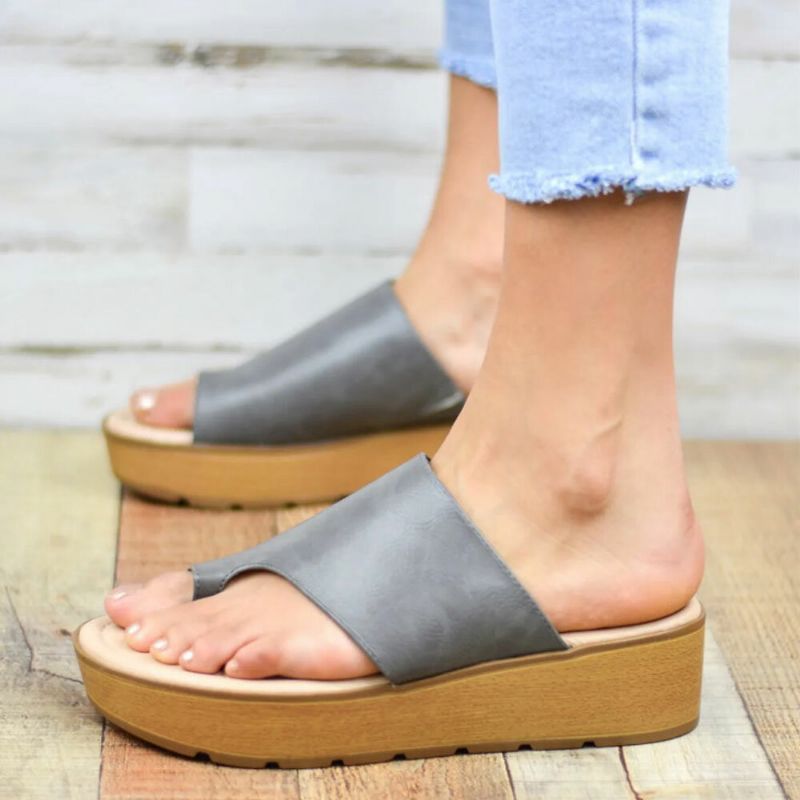 Femmes Toe Ring Comfy Summer Beach Slip On Casual Platform Sandals