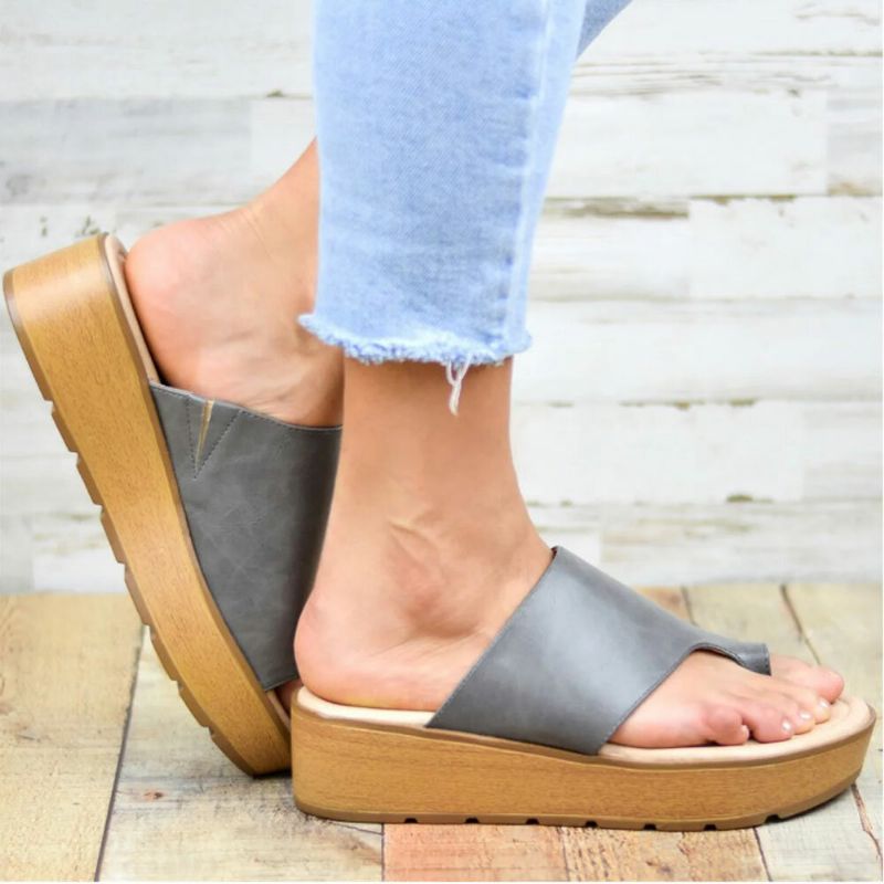 Femmes Toe Ring Comfy Summer Beach Slip On Casual Platform Sandals