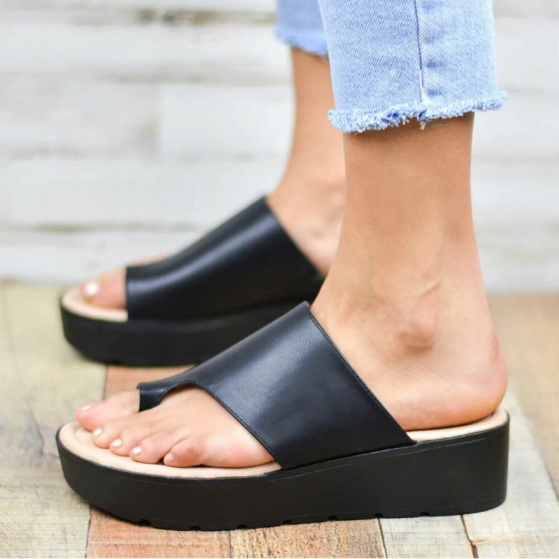 Femmes Toe Ring Comfy Summer Beach Slip On Casual Platform Sandals