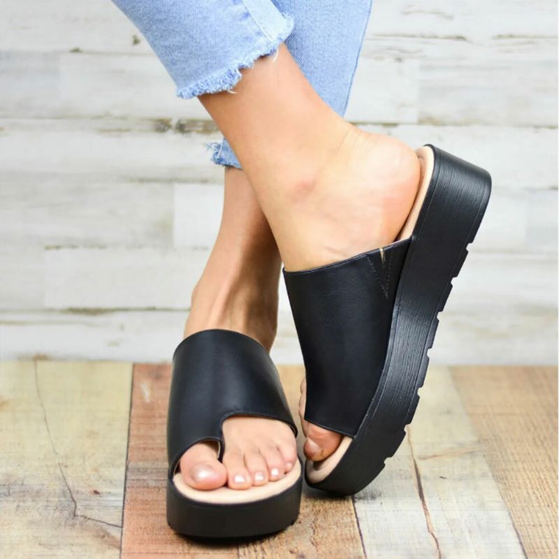 Femmes Toe Ring Comfy Summer Beach Slip On Casual Platform Sandals