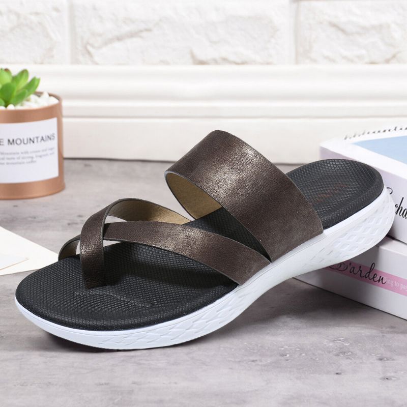 Femmes Toe Ring Slip On Soft Sole Casual Summer Flat Sandals