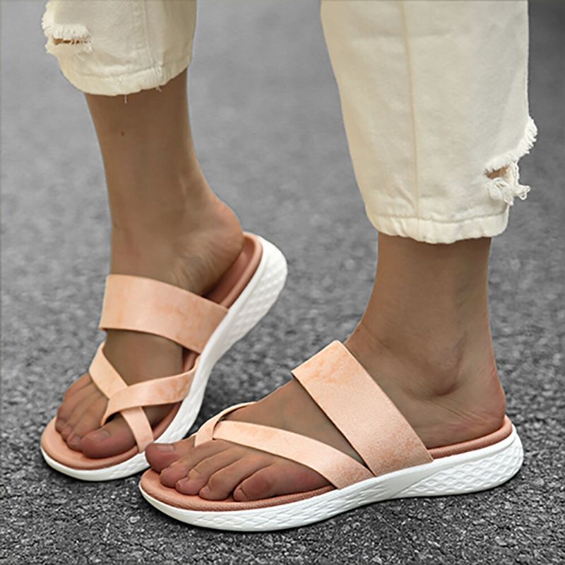 Femmes Toe Ring Slip On Soft Sole Casual Summer Flat Sandals