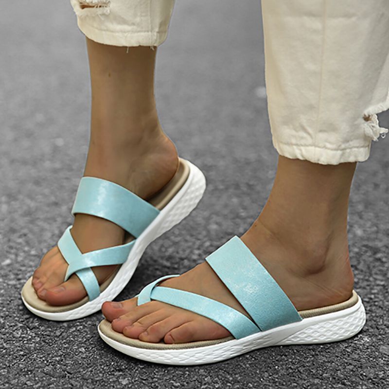 Femmes Toe Ring Slip On Soft Sole Casual Summer Flat Sandals