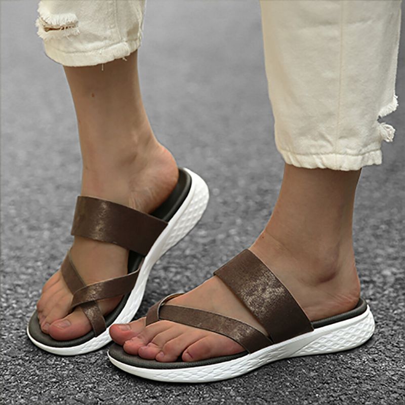 Femmes Toe Ring Slip On Soft Sole Casual Summer Flat Sandals