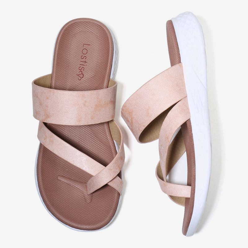 Femmes Toe Ring Slip On Soft Sole Casual Summer Flat Sandals