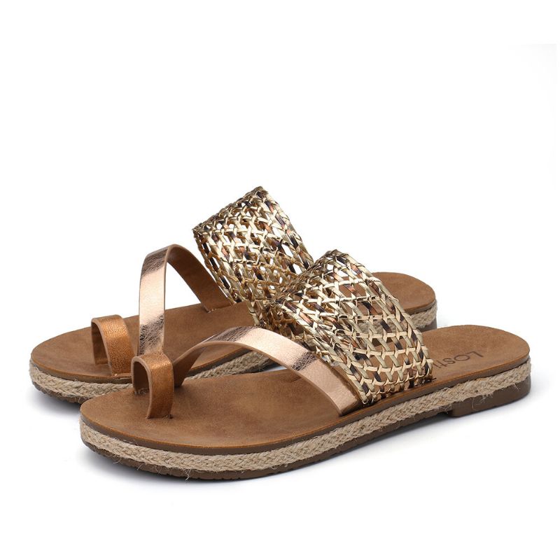 Femmes Toe Ring Slip On Woven Strap Casual Sandales