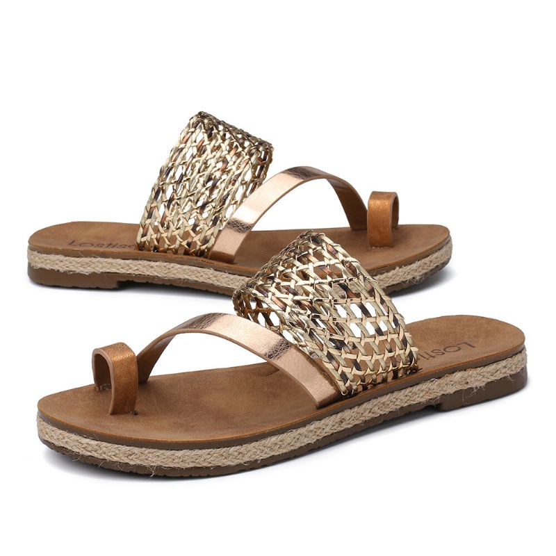 Femmes Toe Ring Slip On Woven Strap Casual Sandales