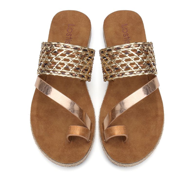 Femmes Toe Ring Slip On Woven Strap Casual Sandales