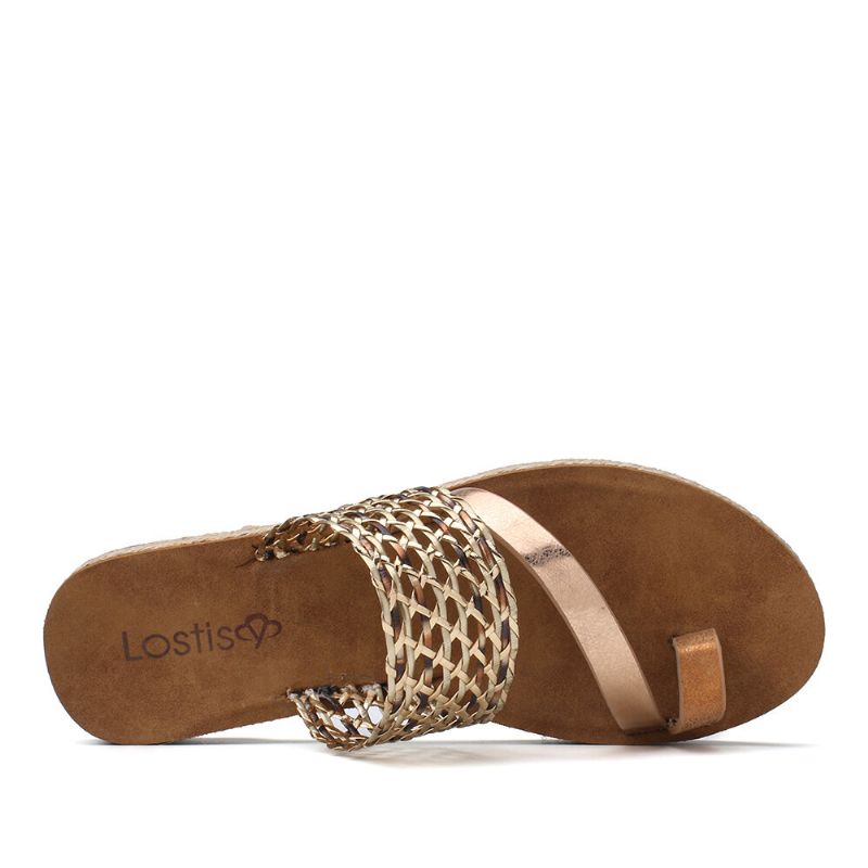 Femmes Toe Ring Slip On Woven Strap Casual Sandales