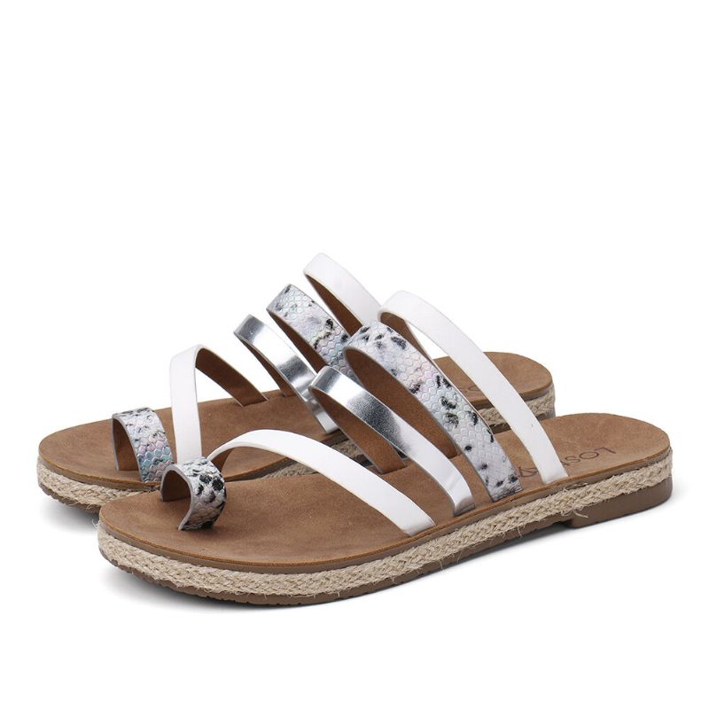 Femmes Toe Ring Strappy Slip On Comfy Casual Sandals