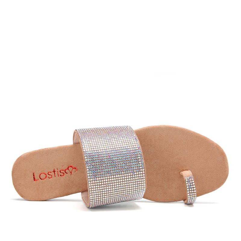 Femmes Toe Ring Strass Sandales Décontractées