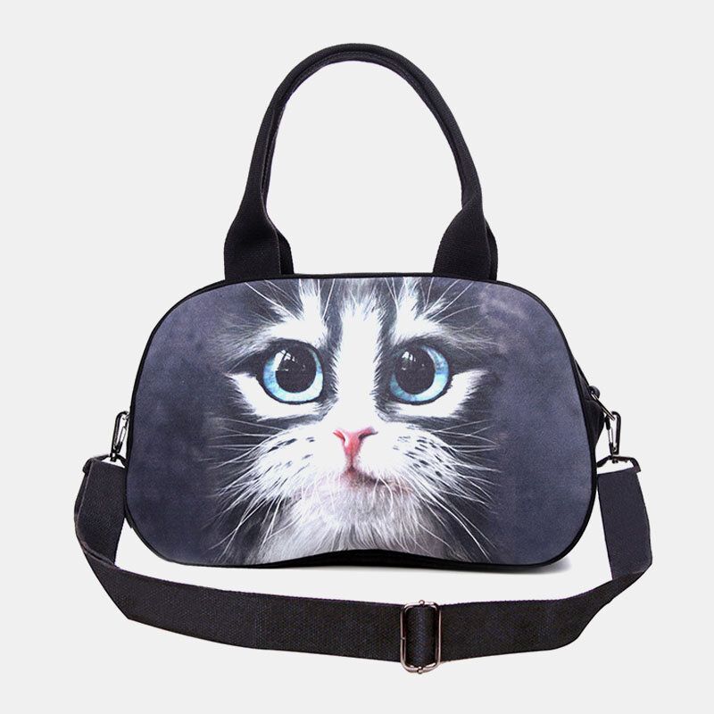 Femmes Toile 3d Tridimensionnel Mignon Chat Imprimé Animal Décontracté Dessin Animé Sac À Main Sac À Bandoulière Sac Cartable