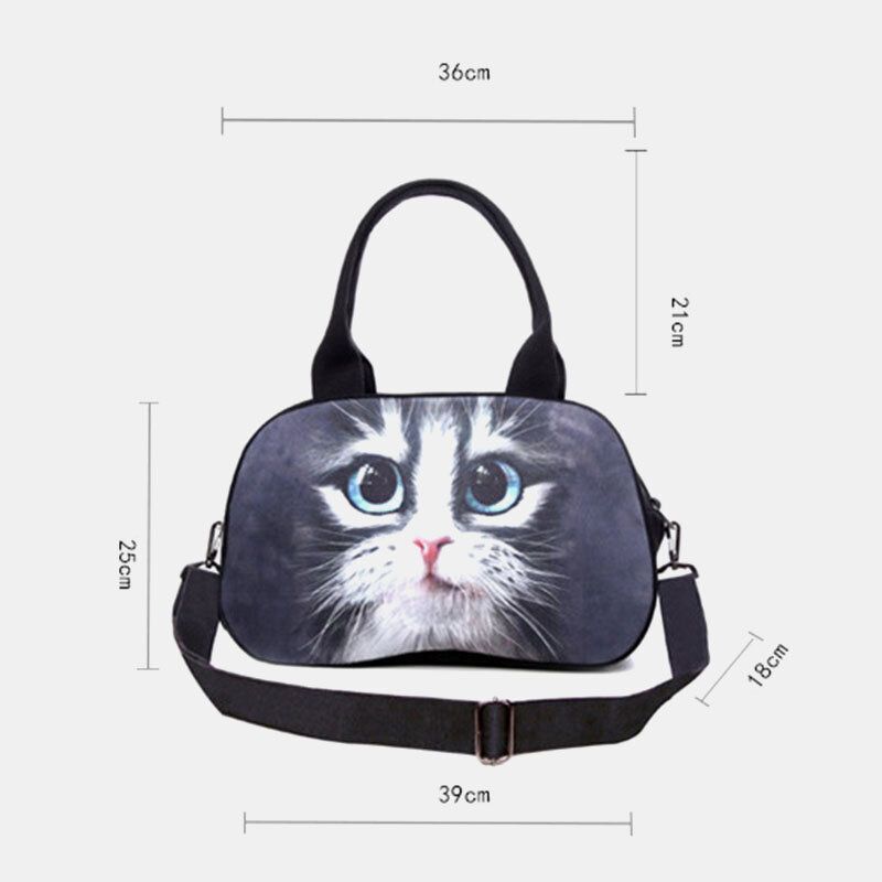 Femmes Toile 3d Tridimensionnel Mignon Chat Imprimé Animal Décontracté Dessin Animé Sac À Main Sac À Bandoulière Sac Cartable