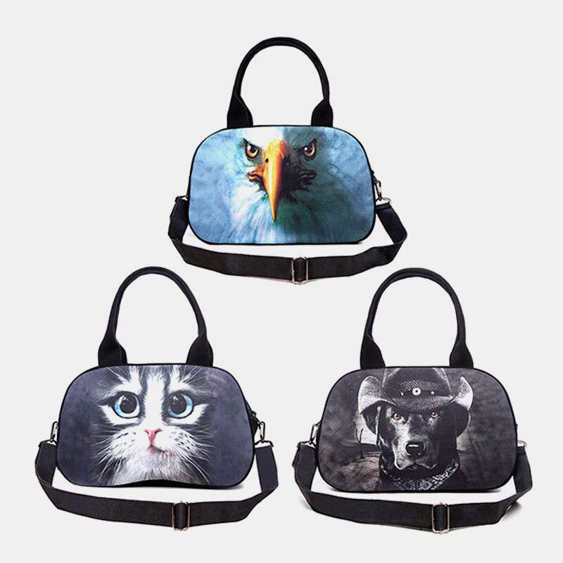 Femmes Toile 3d Tridimensionnel Mignon Chat Imprimé Animal Décontracté Dessin Animé Sac À Main Sac À Bandoulière Sac Cartable