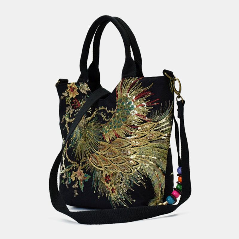 Femmes Toile Broderie Paon Motif Style Ethnique Multi-porter Sac À Main Sac À Bandoulière Sac À Bandoulière