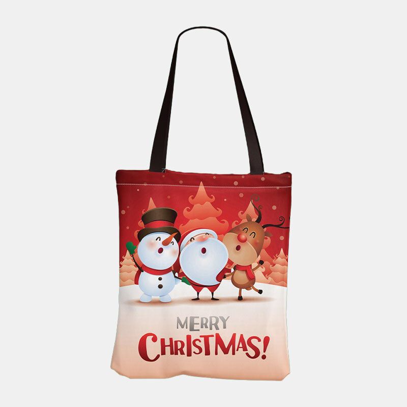 Femmes Toile Festive Christmas Elk Santa Claus Print Pattern Daily Casual Sac À Main Sac À Bandoulière