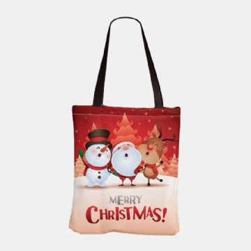 Femmes Toile Festive Christmas Elk Santa Claus Print Pattern Daily Casual Sac À Main Sac À Bandoulière