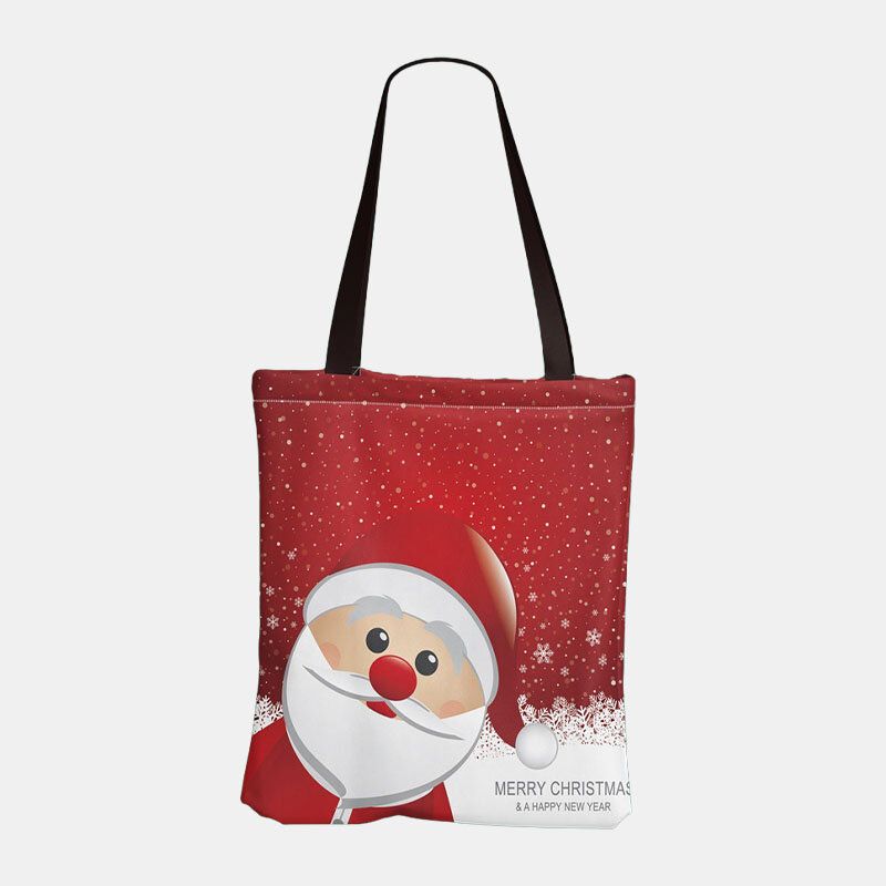 Femmes Toile Festive Christmas Elk Santa Claus Print Pattern Daily Casual Sac À Main Sac À Bandoulière