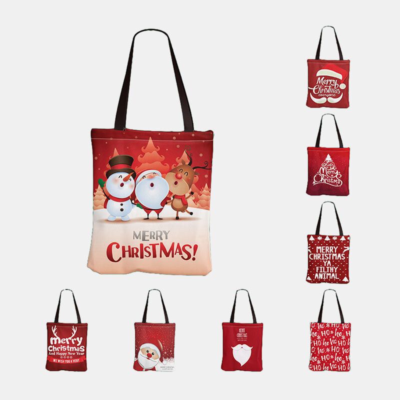 Femmes Toile Festive Christmas Elk Santa Claus Print Pattern Daily Casual Sac À Main Sac À Bandoulière