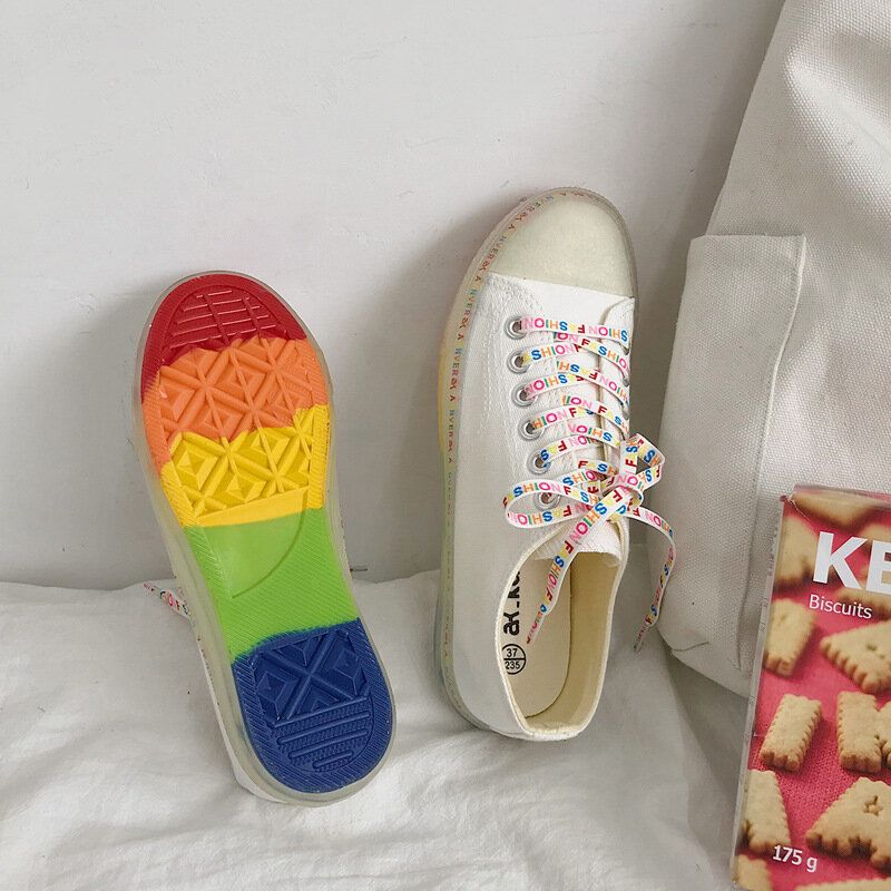 Femmes Toile Low Top Rainbow Sole Casual Student Flats