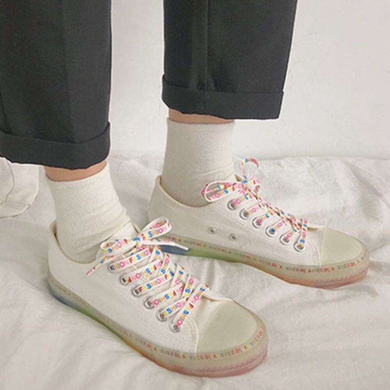 Femmes Toile Low Top Rainbow Sole Casual Student Flats