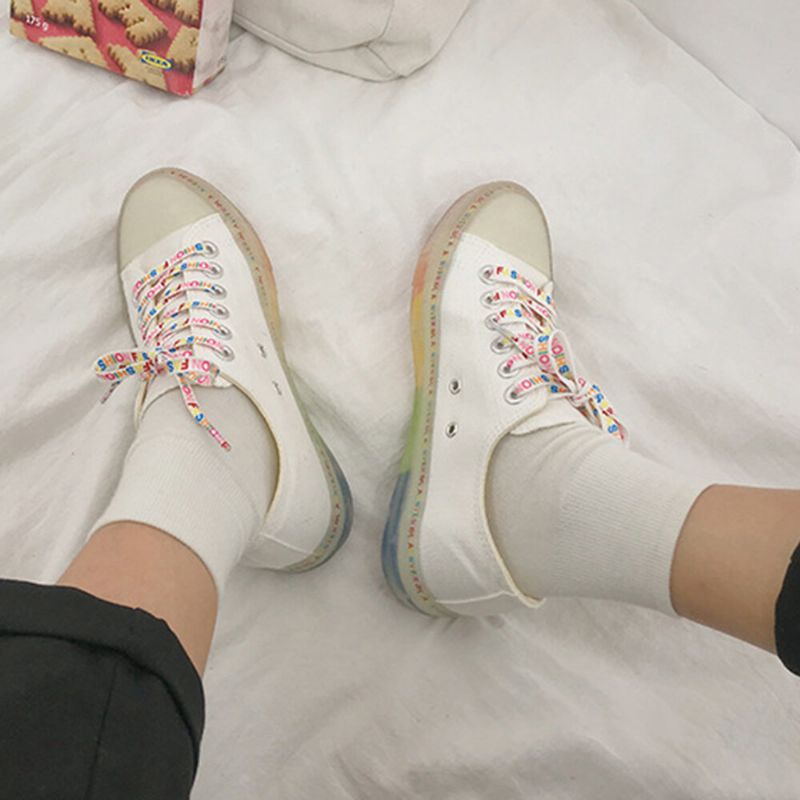 Femmes Toile Low Top Rainbow Sole Casual Student Flats