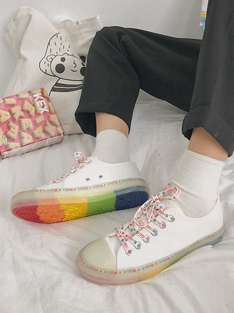 Femmes Toile Low Top Rainbow Sole Casual Student Flats