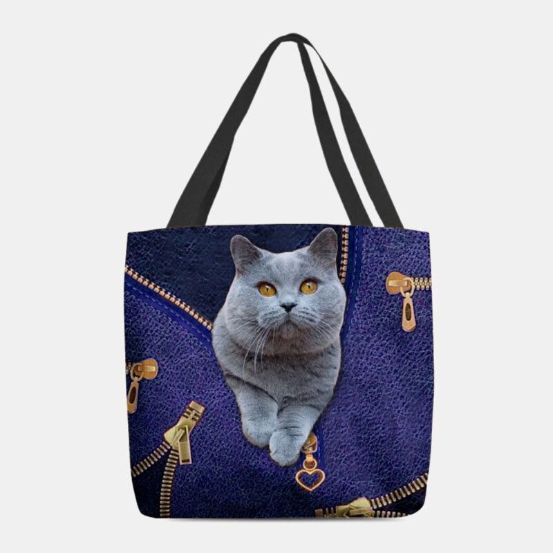 Femmes Toile Mignon 3d Dessin Animé En Trois Dimensions Motif De Chat Sac À Bandoulière Décontracté Sac À Main Fourre-tout