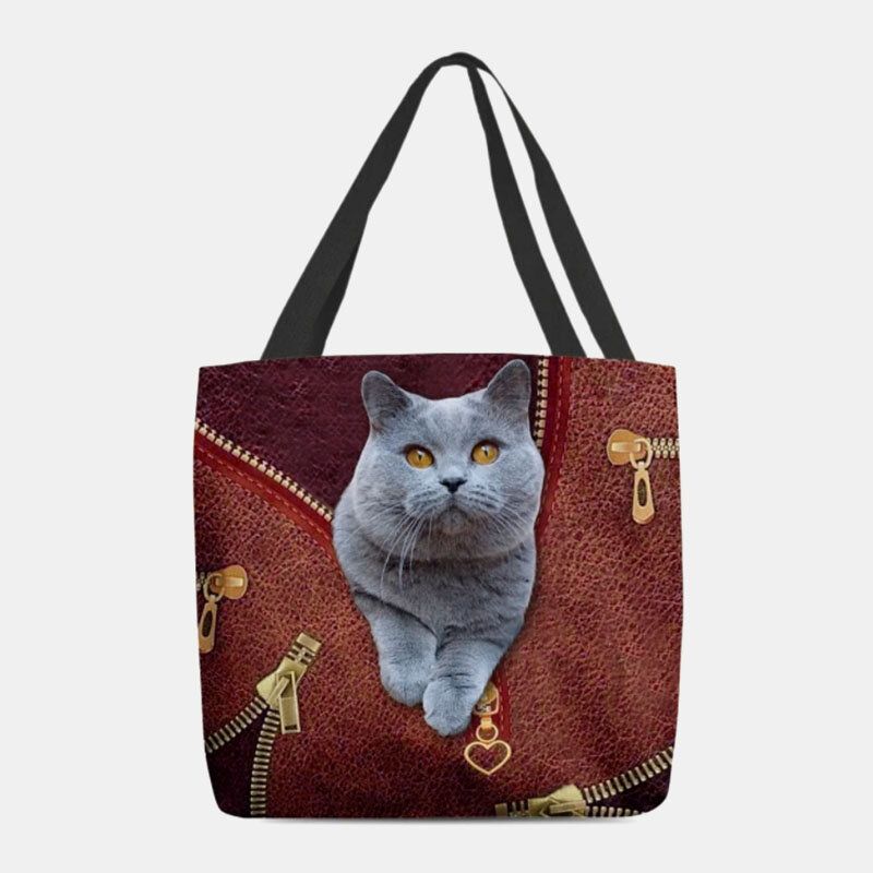 Femmes Toile Mignon 3d Dessin Animé En Trois Dimensions Motif De Chat Sac À Bandoulière Décontracté Sac À Main Fourre-tout