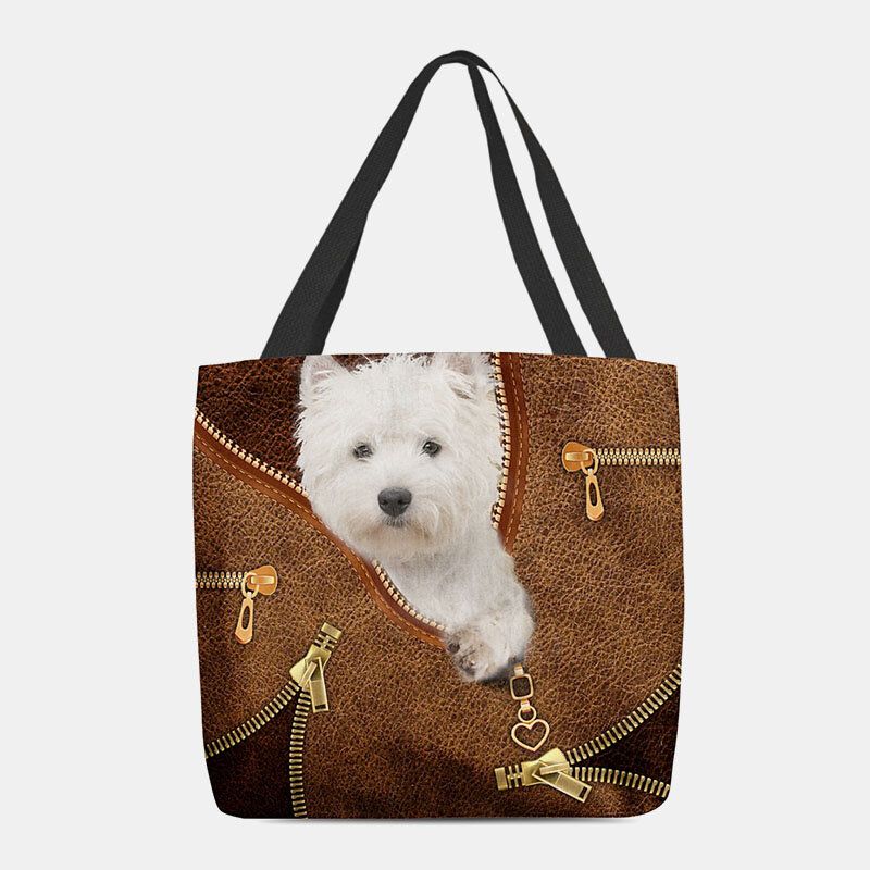 Femmes Toile Mignon 3d Dessin Animé En Trois Dimensions Motif De Chien Sac À Bandoulière Décontracté Sac À Main Fourre-tout