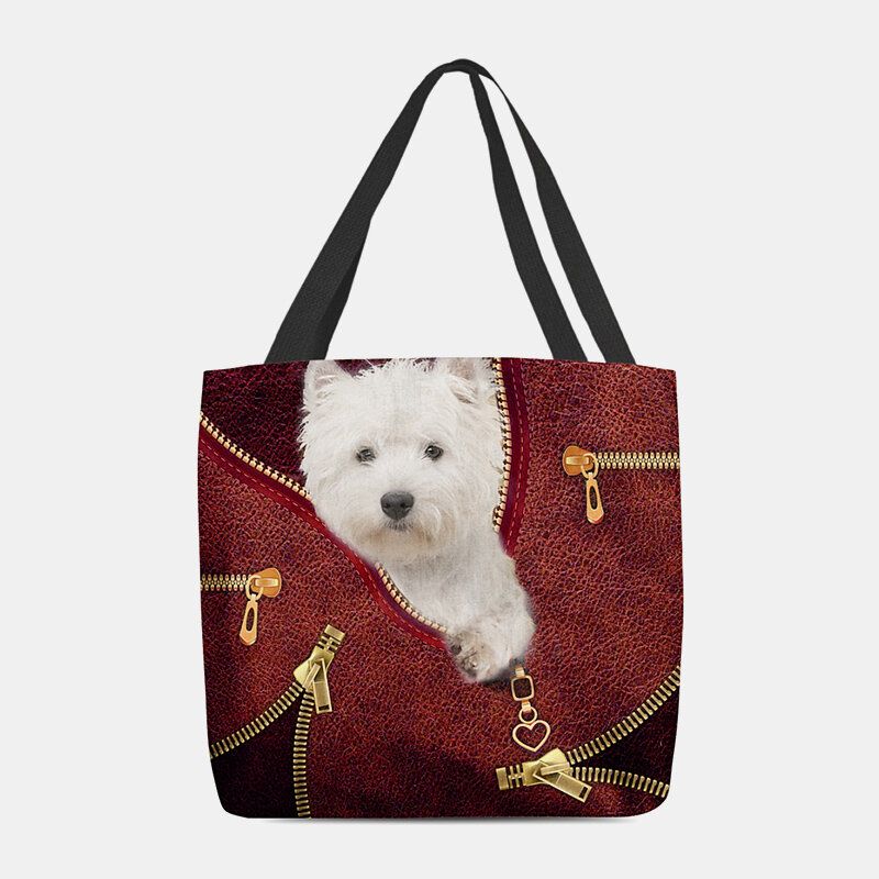 Femmes Toile Mignon 3d Dessin Animé En Trois Dimensions Motif De Chien Sac À Bandoulière Décontracté Sac À Main Fourre-tout