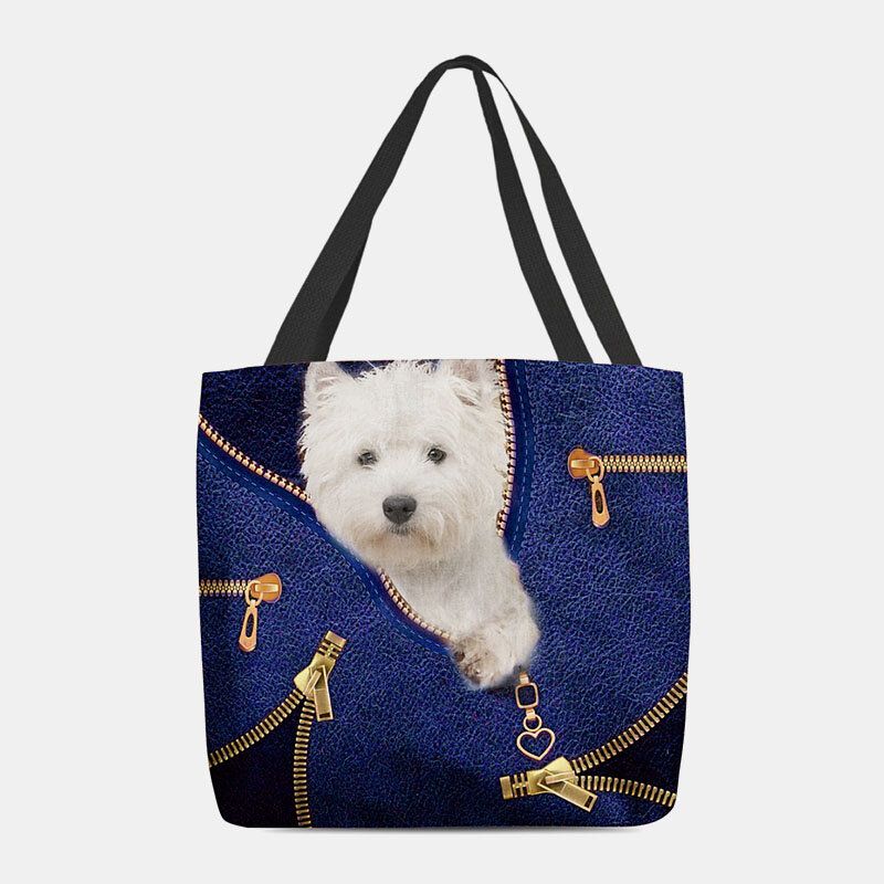 Femmes Toile Mignon 3d Dessin Animé En Trois Dimensions Motif De Chien Sac À Bandoulière Décontracté Sac À Main Fourre-tout