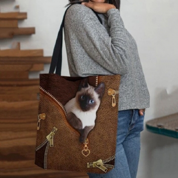 Femmes Toile Mignon 3d Tridimensionnel Chat Motif Casual Sac À Bandoulière Sac À Main Fourre-tout