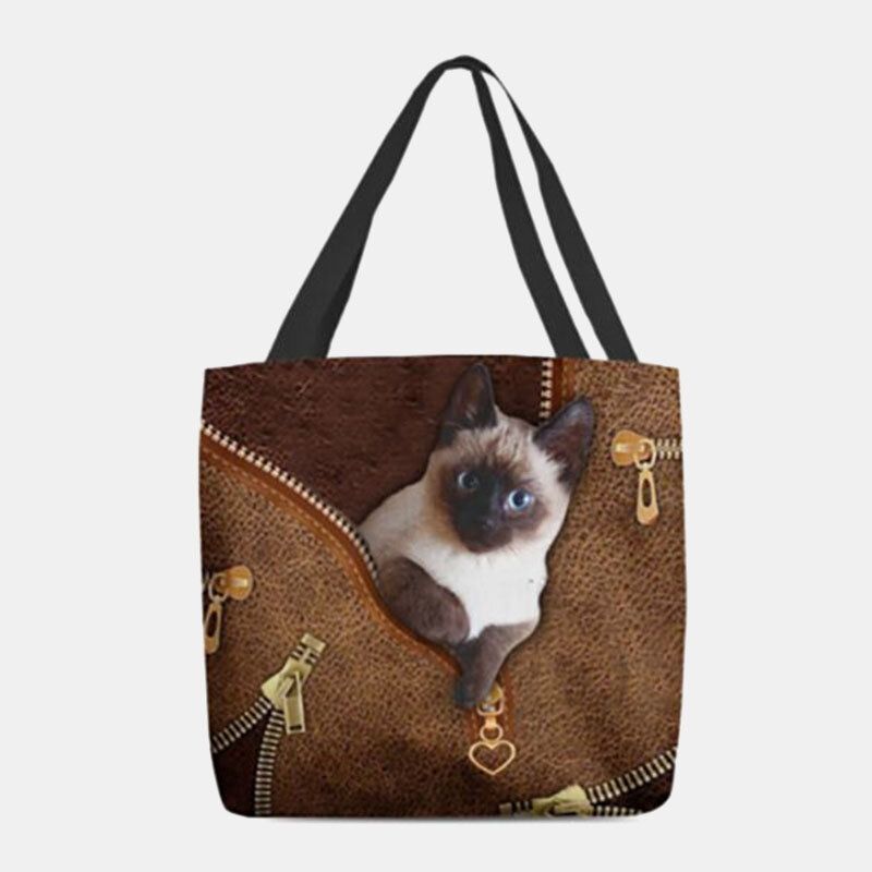 Femmes Toile Mignon 3d Tridimensionnel Chat Motif Casual Sac À Bandoulière Sac À Main Fourre-tout