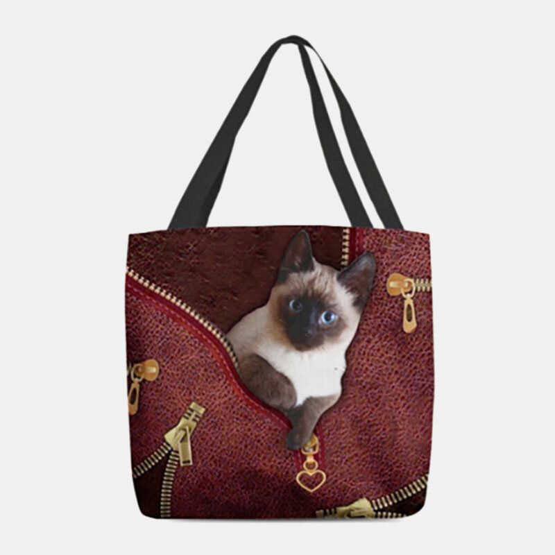 Femmes Toile Mignon 3d Tridimensionnel Chat Motif Casual Sac À Bandoulière Sac À Main Fourre-tout