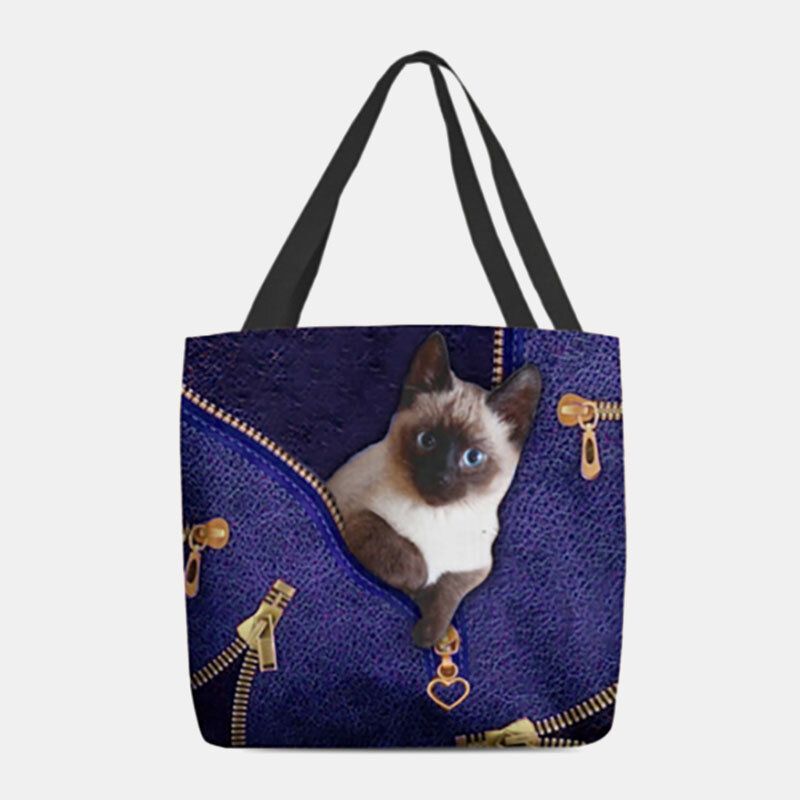 Femmes Toile Mignon 3d Tridimensionnel Chat Motif Casual Sac À Bandoulière Sac À Main Fourre-tout