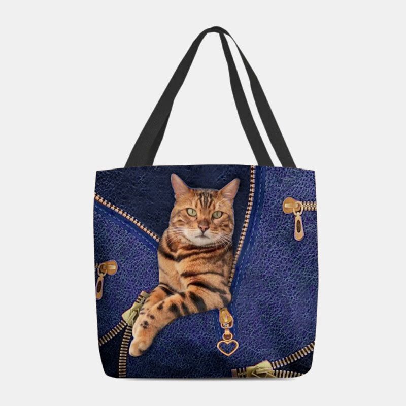 Femmes Toile Mignon 3d Vision Tridimensionnelle Chat Motif Sac À Bandoulière Sac À Main Fourre-tout