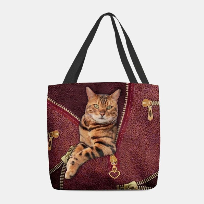 Femmes Toile Mignon 3d Vision Tridimensionnelle Chat Motif Sac À Bandoulière Sac À Main Fourre-tout