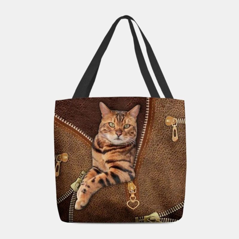 Femmes Toile Mignon 3d Vision Tridimensionnelle Chat Motif Sac À Bandoulière Sac À Main Fourre-tout